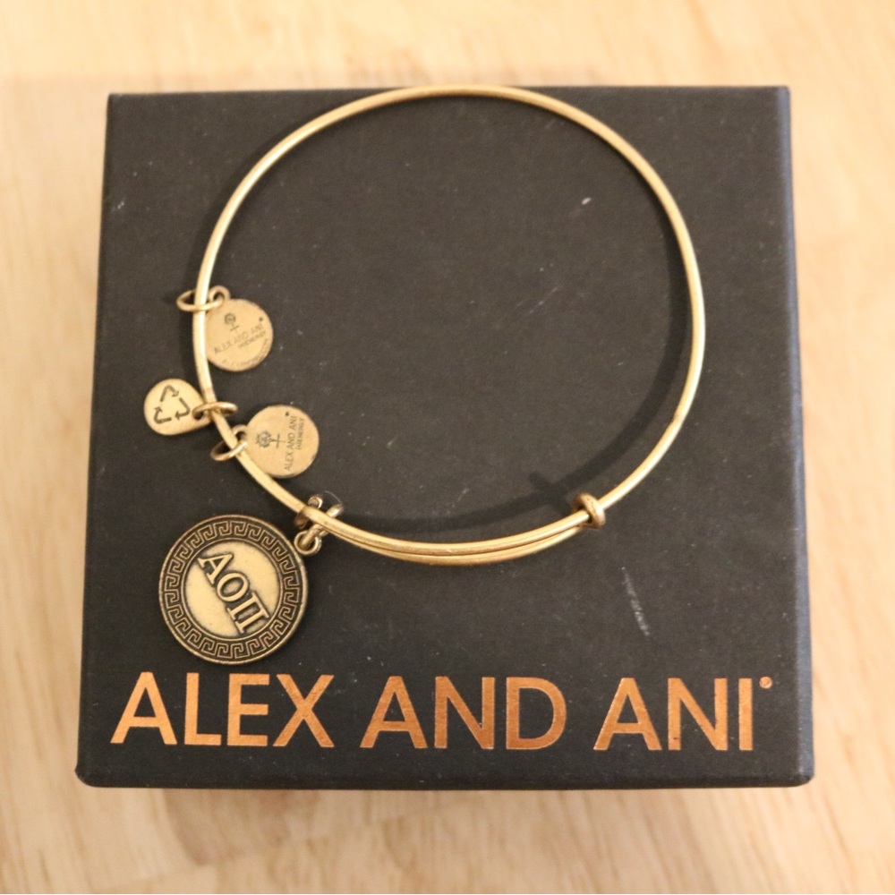 Alex and Ani Gold Bangle Bracelet with Alpha Omicron Pi Charm